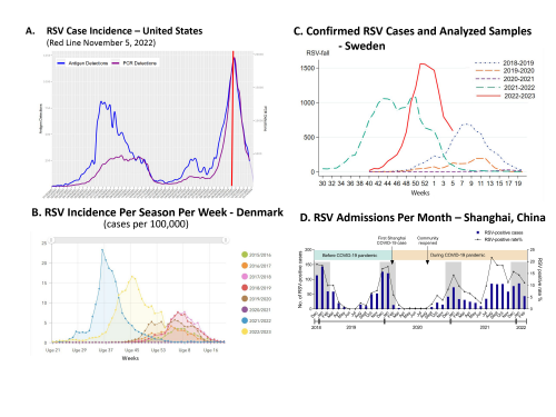RSV Epidemiological Curves in Sweden, United States, China, Denmark